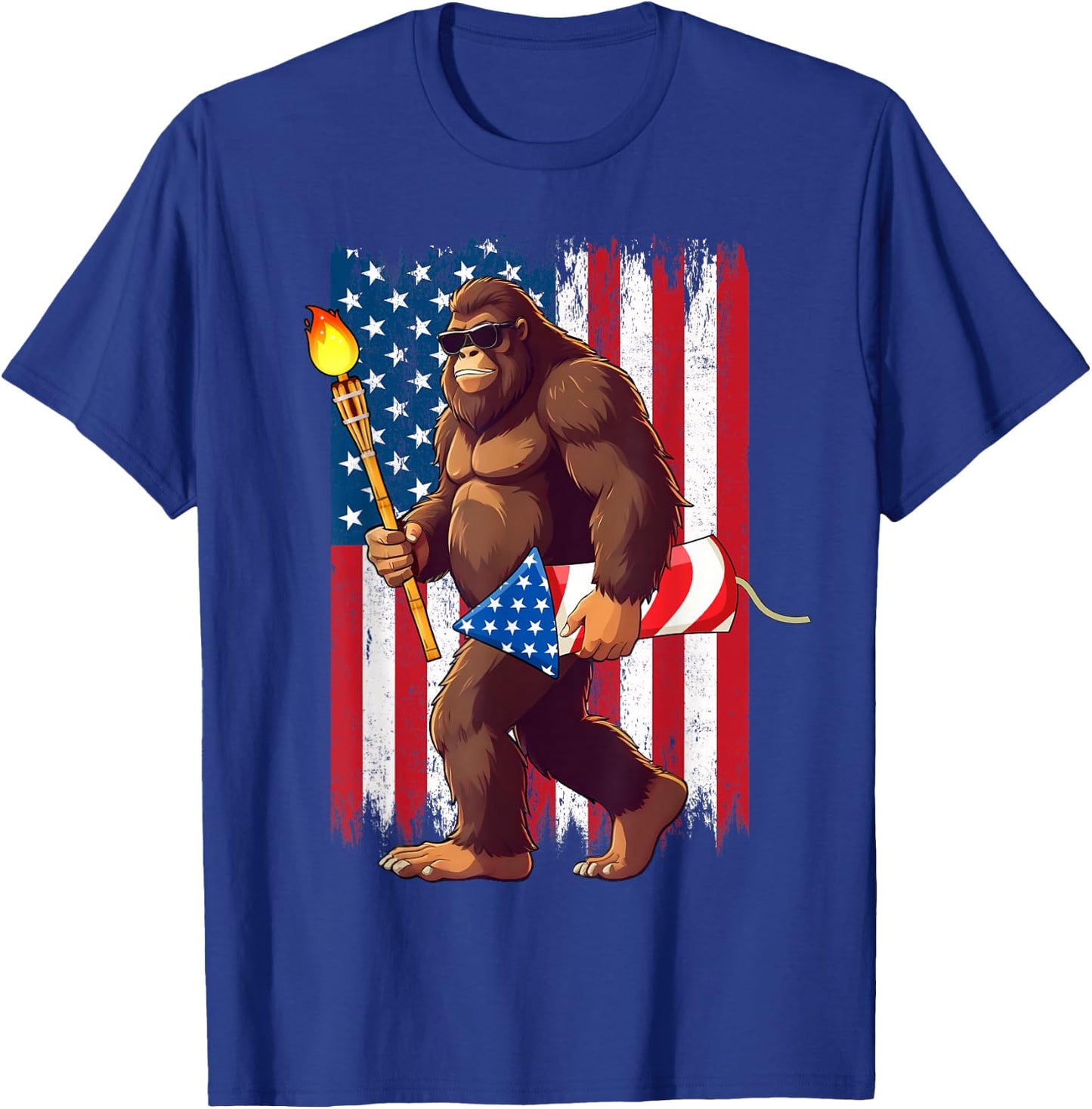 Bigfoot Fireworks 4th of July Sasquatch American US Flag Men T-Shirt - T-Shirt | Royal