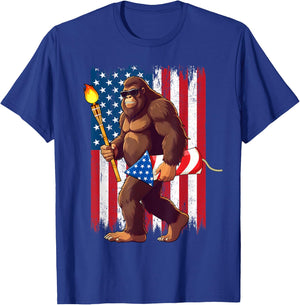 Bigfoot Fireworks 4th of July Sasquatch American US Flag Men T-Shirt - T-Shirt | Royal