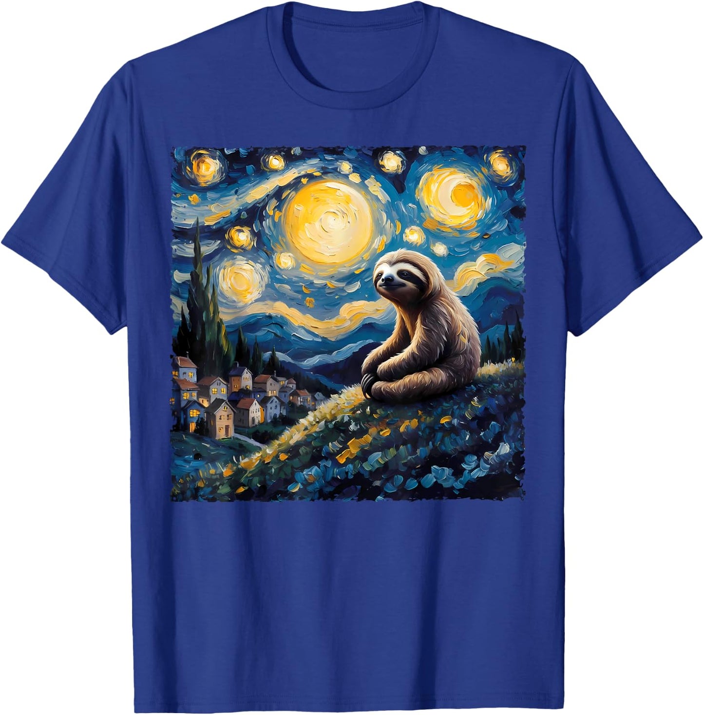 Van Gogh Style Funny Sloth Lover The Starry Night Painting T-Shirt - T-Shirt | Royal