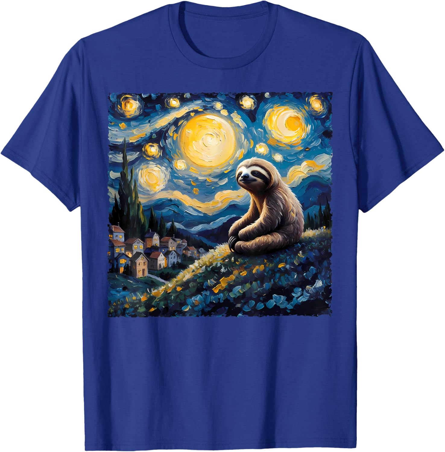 Van Gogh Style Funny Sloth Lover The Starry Night Painting T-Shirt - T-Shirt | Royal