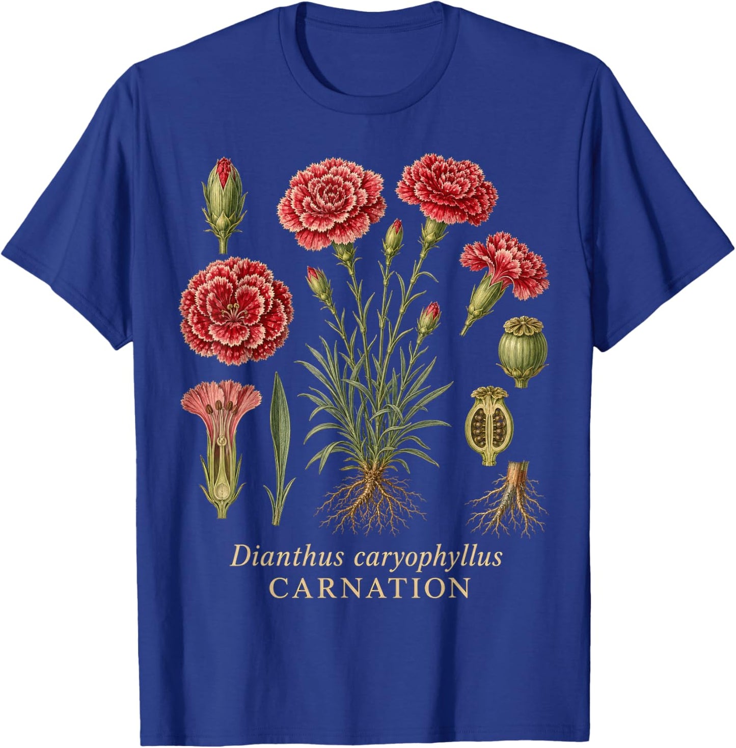 Carnation Botanical Flower Vintage Style T-Shirt - T-Shirt | Royal