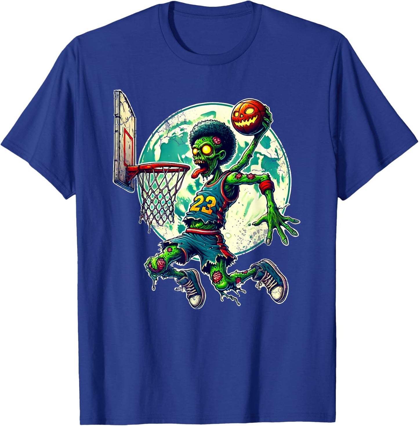 Halloween Zombie Basketball Player Retro Distressed Design T-Shirt - T-Shirt | Royal