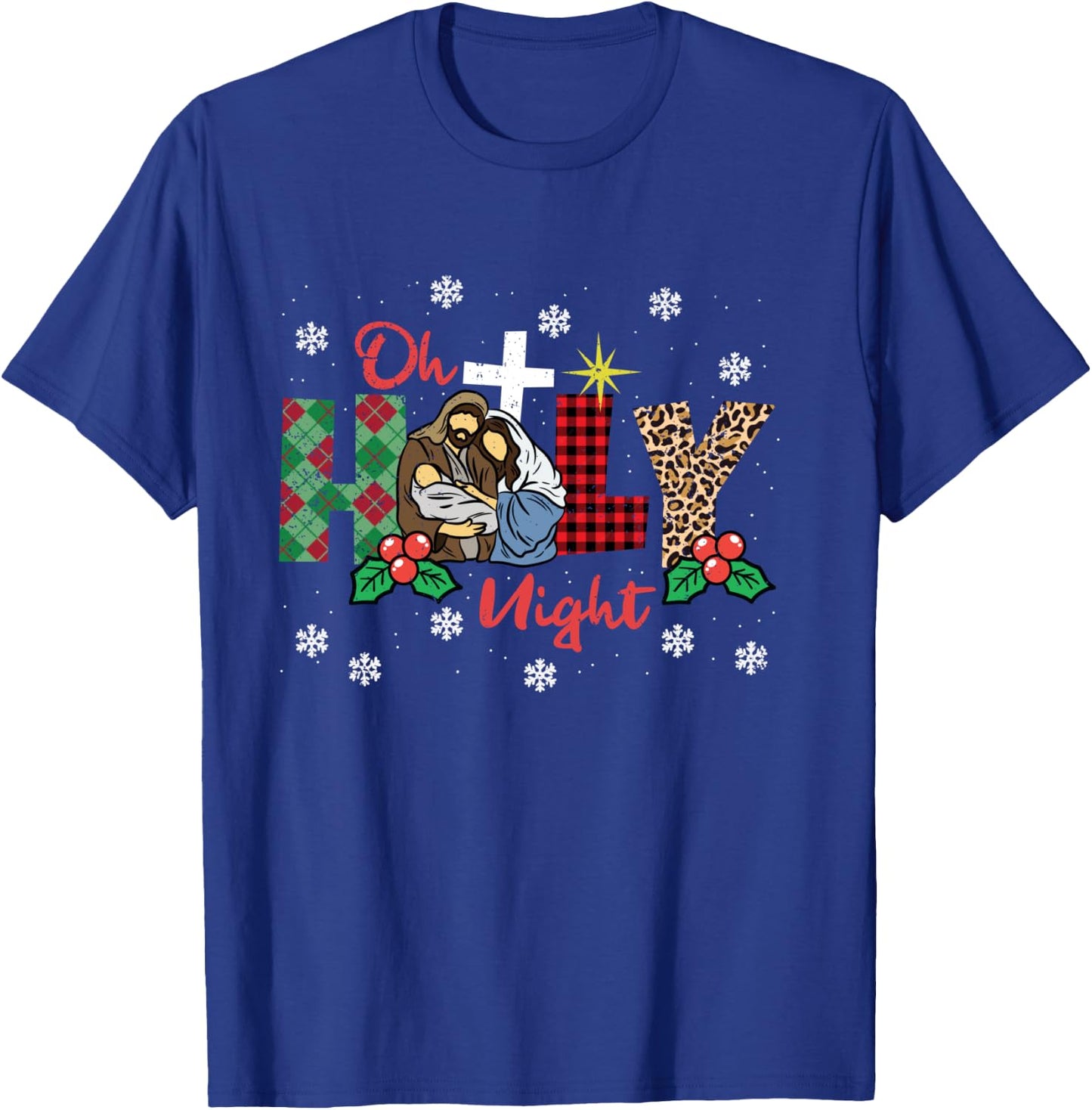 Oh Holy Night Christmas Pajama X-Mas Plaid Christian T-Shirt - T-Shirt | Royal