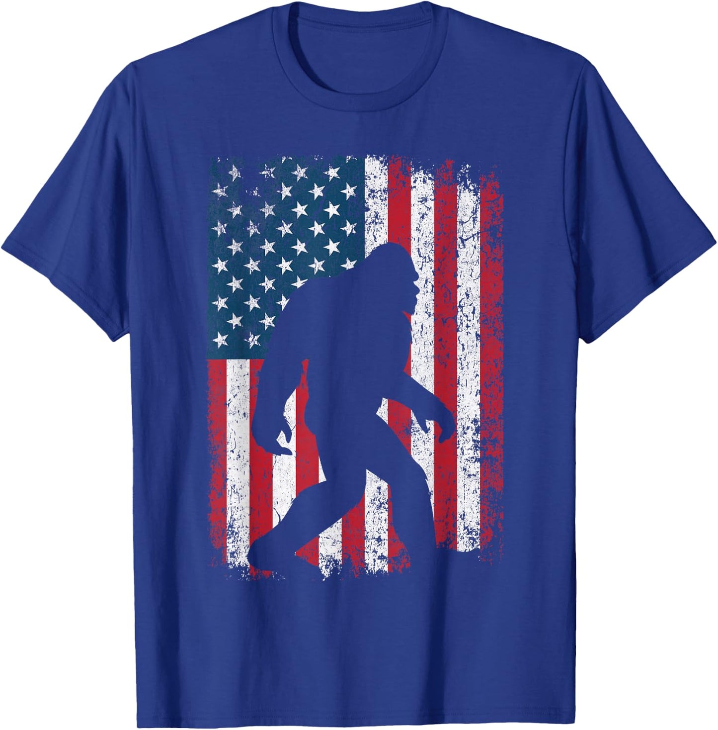 Patriotic American Flag Bigfoot Squatch Men Women Kids T-Shirt - T-Shirt | Royal
