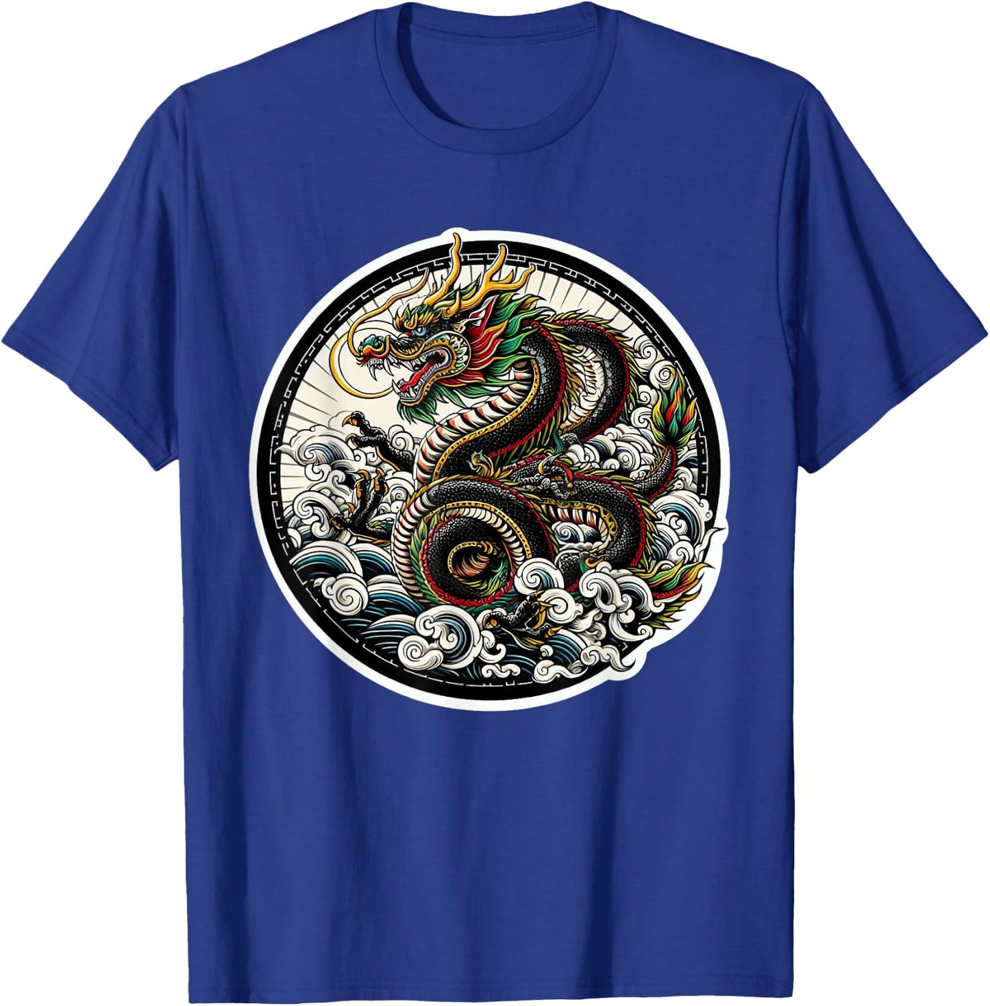 xDevery Asian Dragon Green Lucky Tattoo Design Colourful Vivid , Small, Black T-Shirt - T-Shirt | Royal