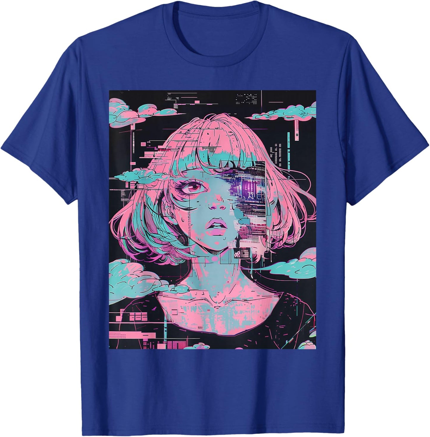Anime Girl Vaporwave Glitchcore Pastel Goth Distressed T-Shirt - T-Shirt | Royal