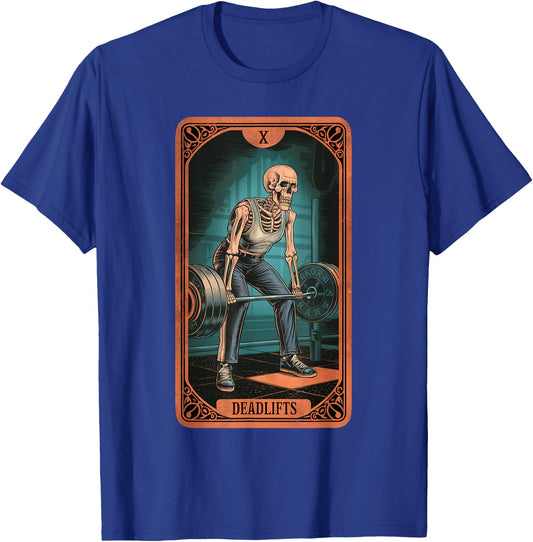 Tarot Skeleton Card Deadlifts Powerlifting Weightlifting Gym T-Shirt - T-Shirt | Royal