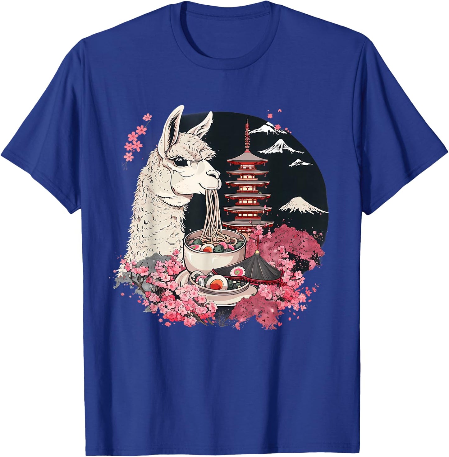 Llama Ramen Mount Fuji Sakura Pagoda Llamen Ramen Noodles T-Shirt - T-Shirt | Royal