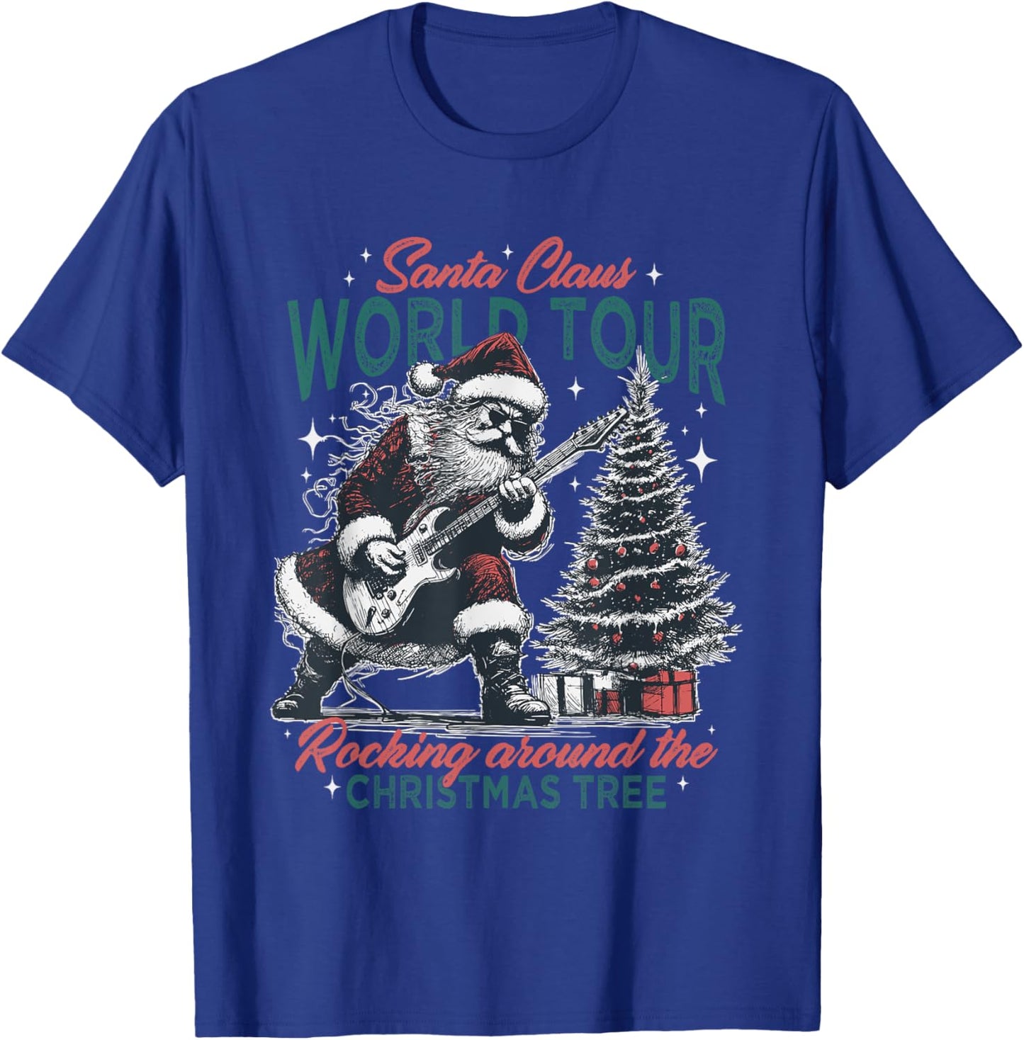 Santa Claus World Tour Rocking Around The Christmas Tree T-Shirt - T-Shirt | Royal