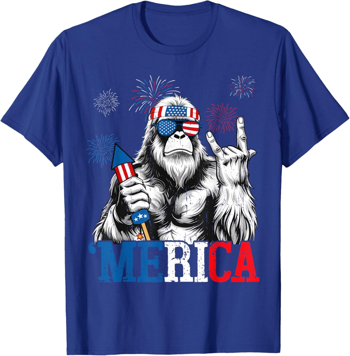 Bigfoot Merica 4th Of July Funny Boys Men Sasquatch Lover T-Shirt - T-Shirt | Royal