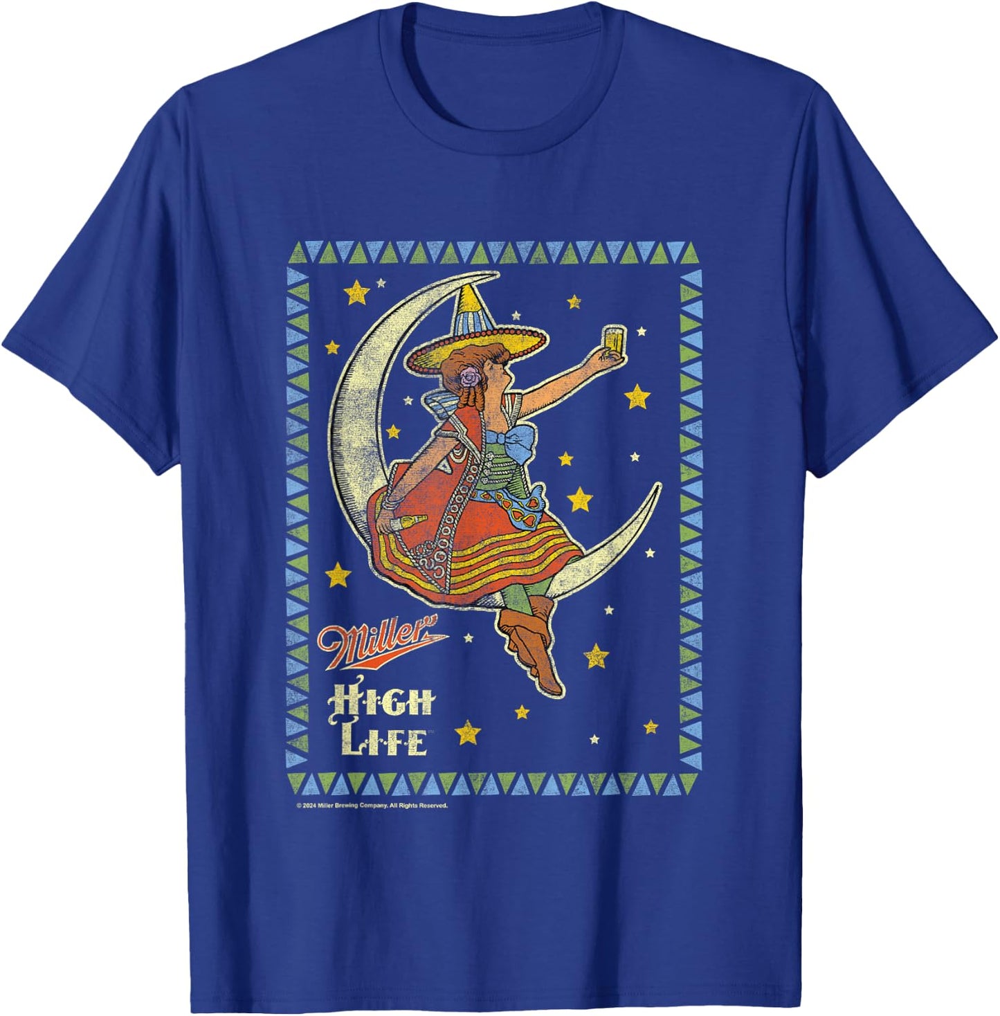 Miller High Life Girl On The Moon Vintage Stamp T-Shirt - T-Shirt | Royal