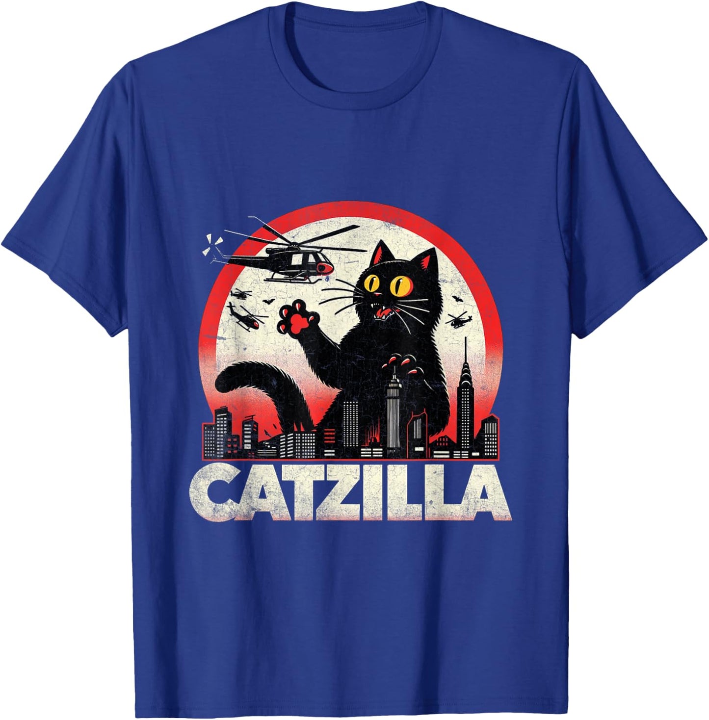 Retro Catzilla Cat Lovers Graphic Gifts Cat Mom Dad Catzilla Men Women Kids T-Shirt - T-Shirt | Royal