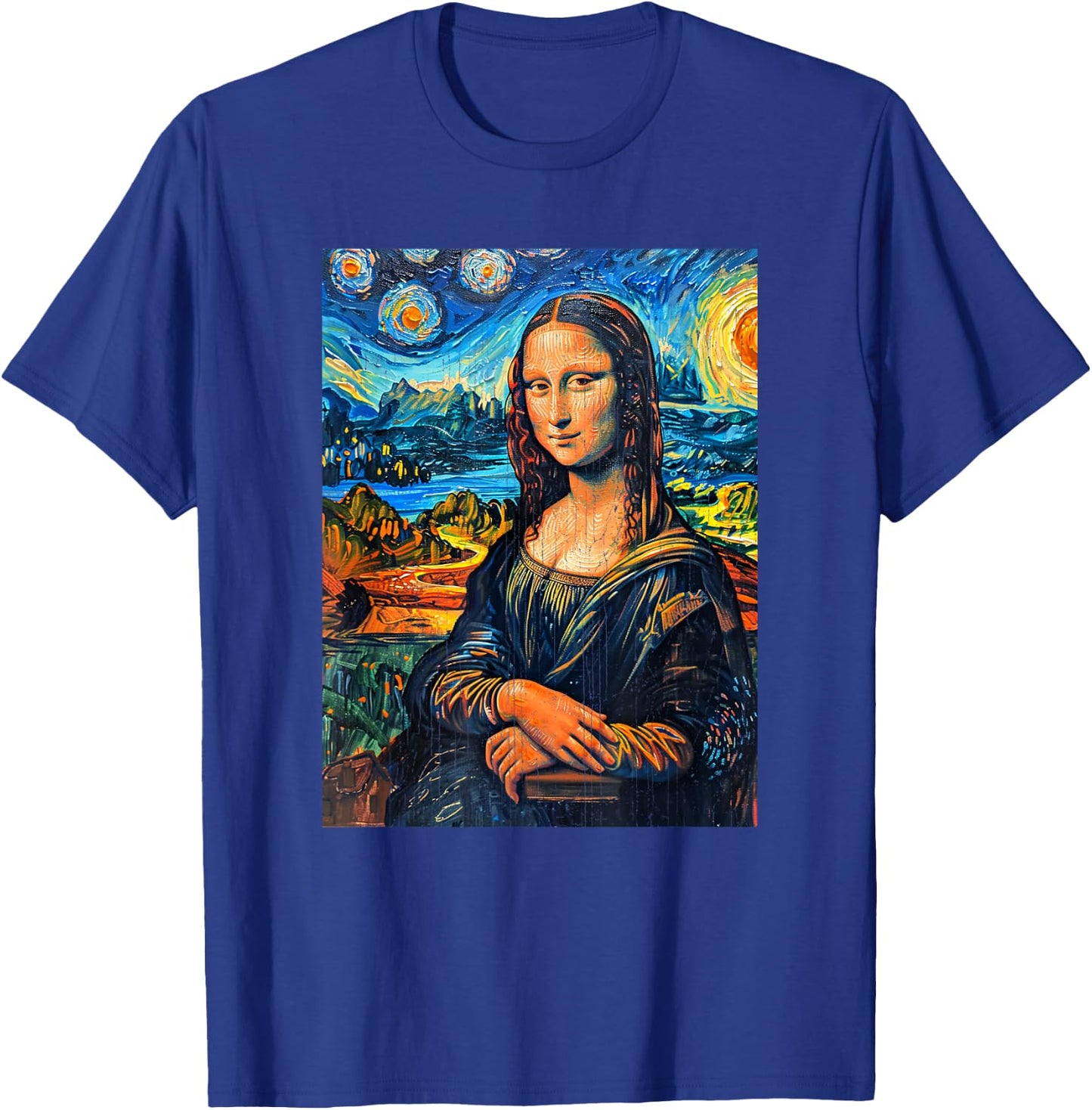 Monalisa Starry Night Painting Funny Men Women Kids T-Shirt - T-Shirt | Royal