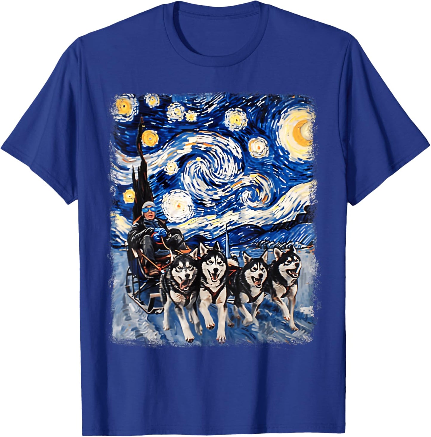 Mushing Sled Dog Siberian Husky Starry Night Painting T-Shirt - T-Shirt | Royal