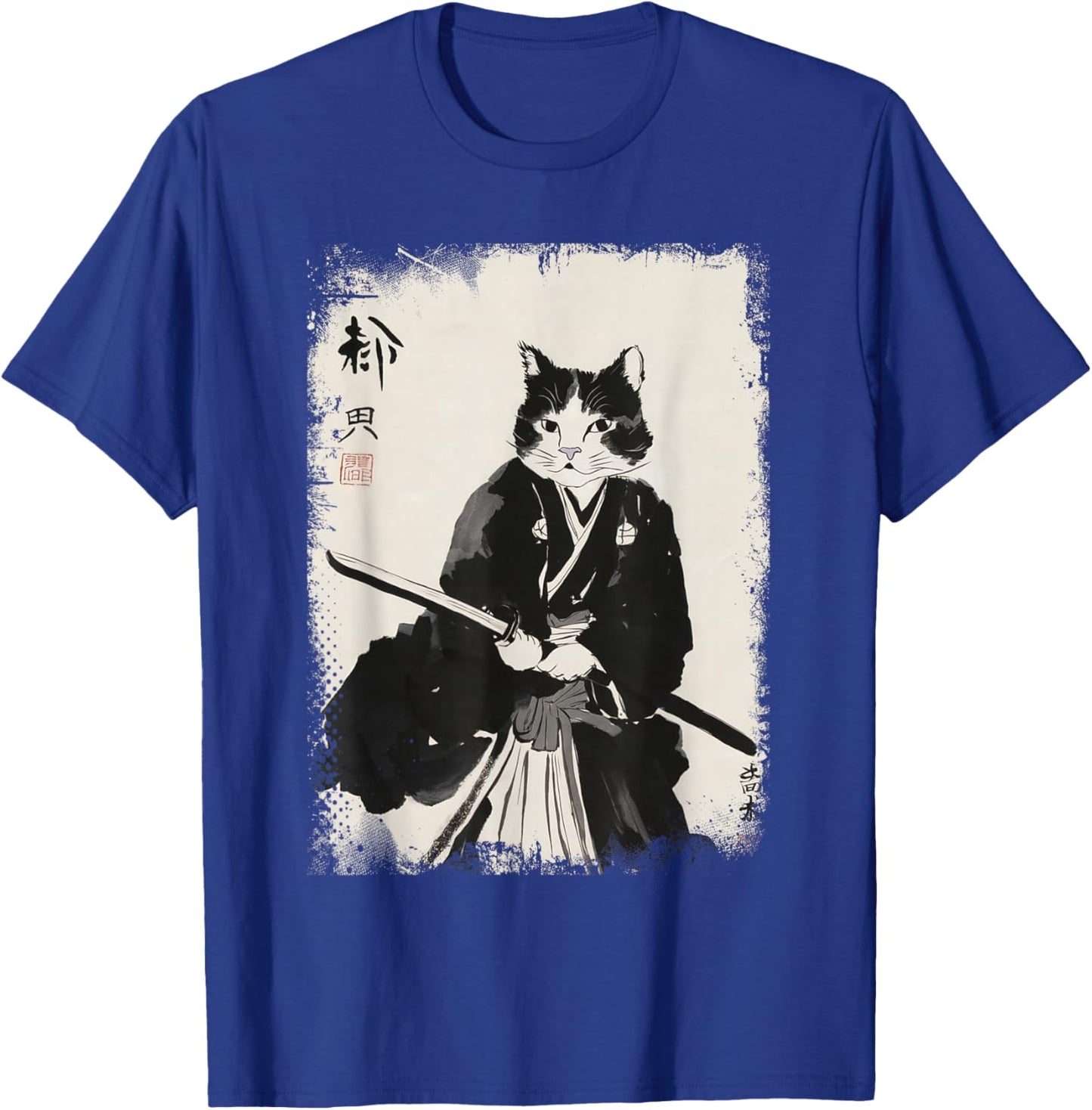 Cat Samurai Warrior Vintage Ukiyo-e Art Japanese Katana T-Shirt - T-Shirt | Royal