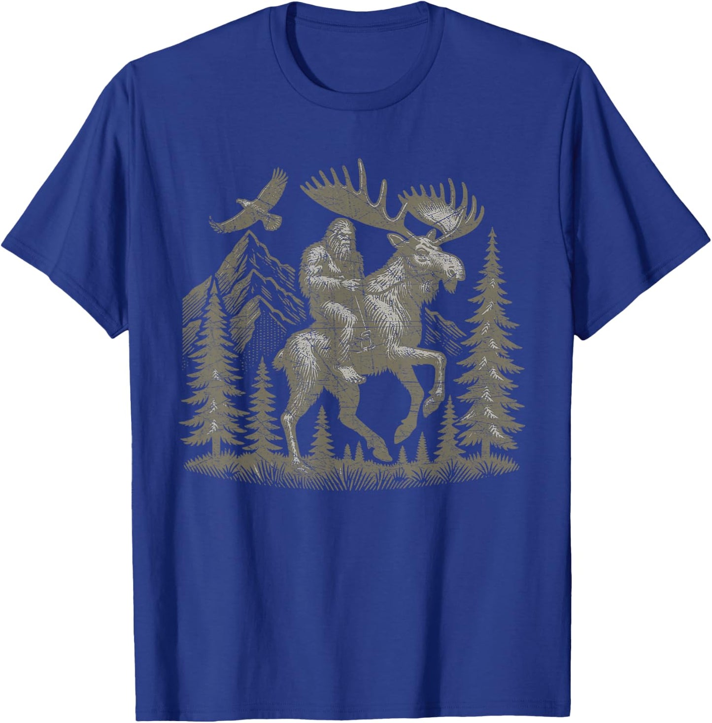 Bigfoot Riding Moose Mountain Adventure T-Shirt - T-Shirt | Royal