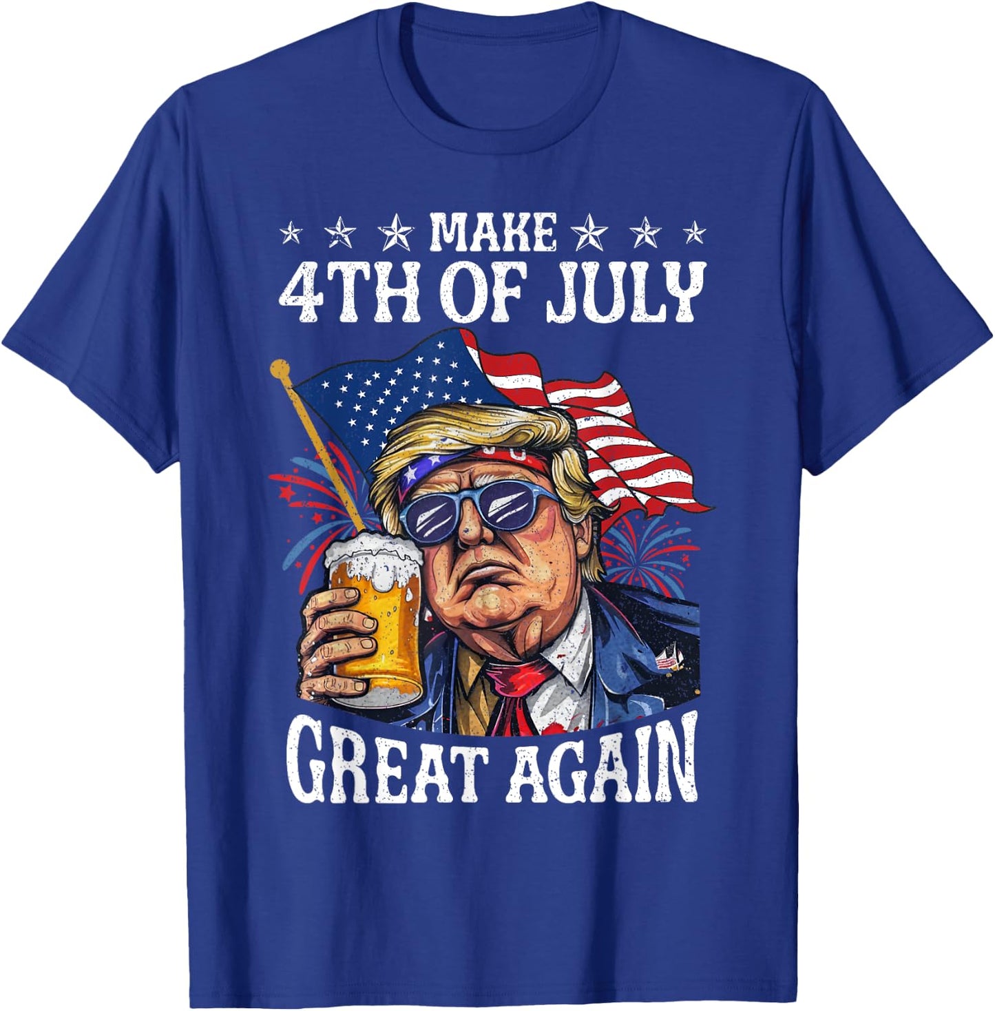 Funny Trump Drinking Beer Team Make 4th Of July Great Again T-Shirt - T-Shirt | Royal