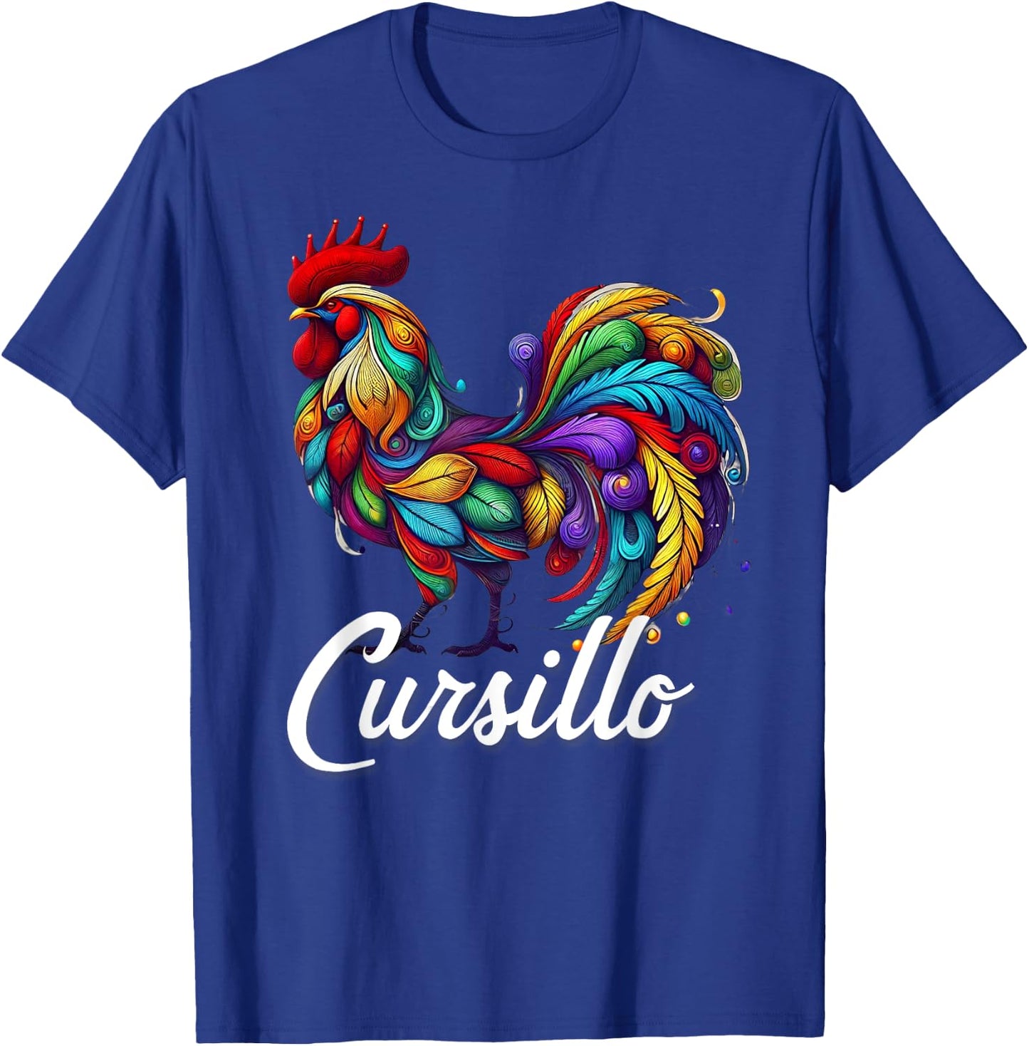 DeColores Cursillo Rainbow Rooster Catholic T-Shirt - T-Shirt | Royal