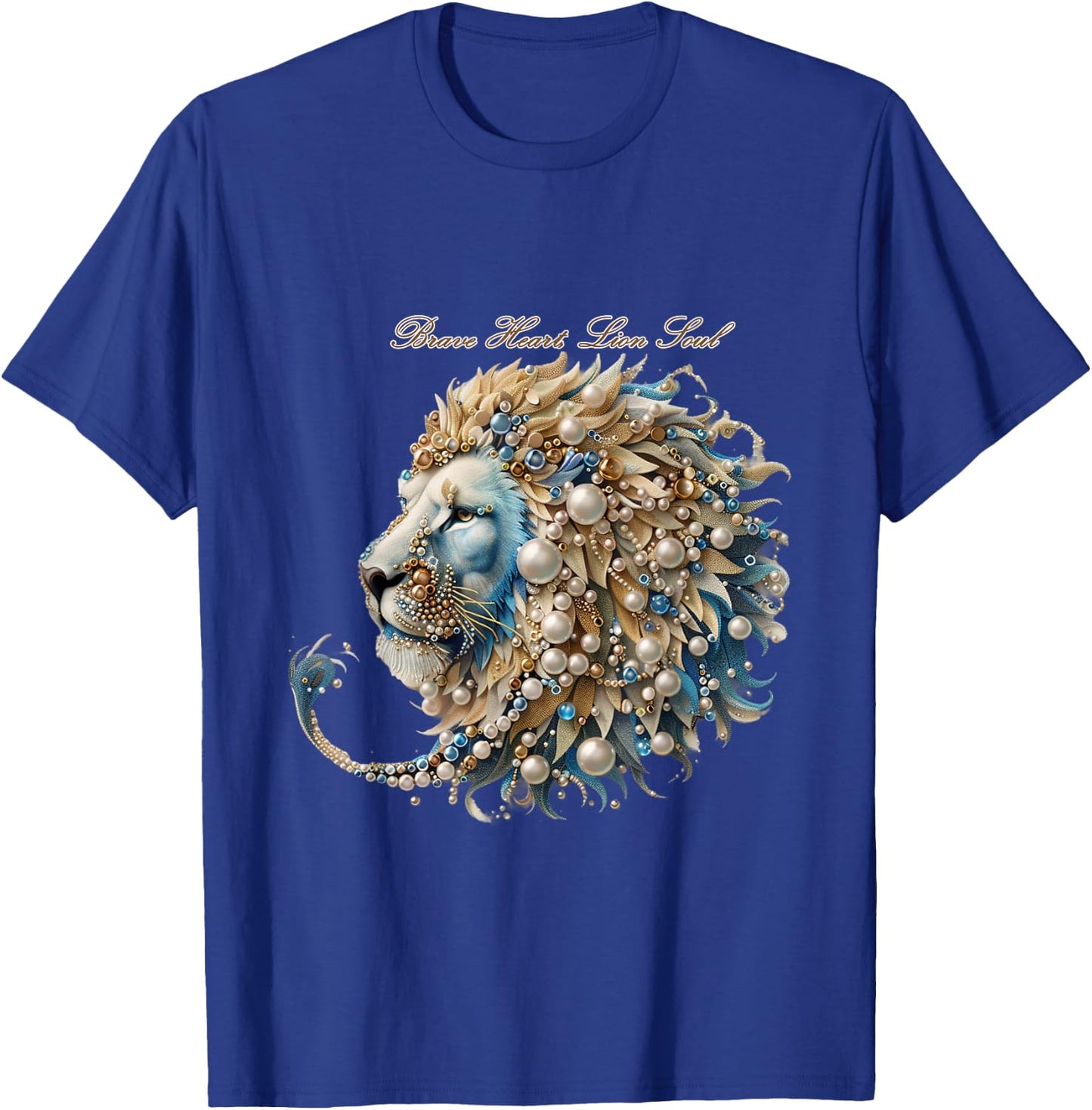 Luxury pearl and gemstone decorated lion design fashionable T-Shirt - T-Shirt | Royal