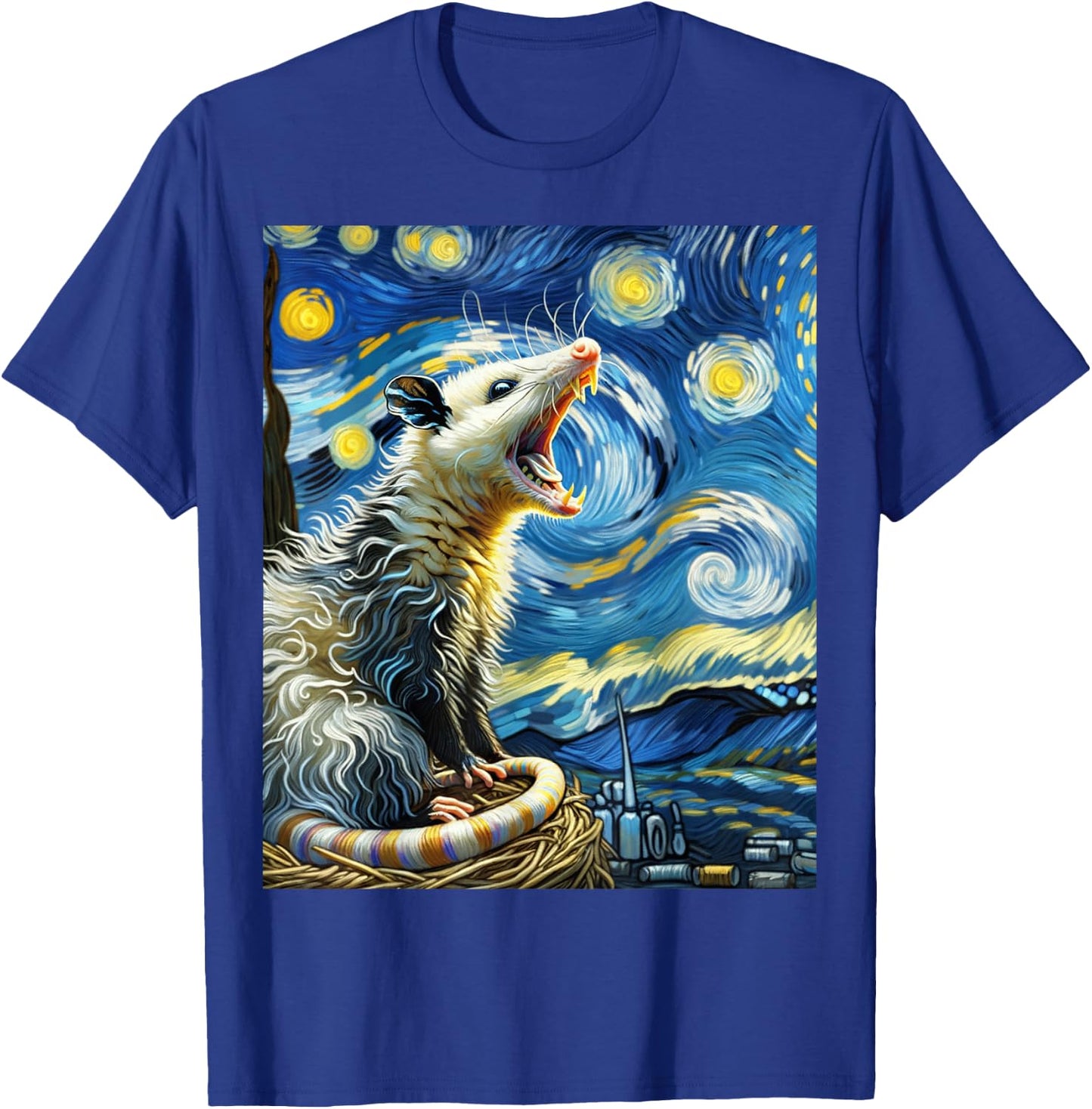 Opossum Screaming, Van Gogh Starry Night Style, Possum T-Shirt - T-Shirt | Royal