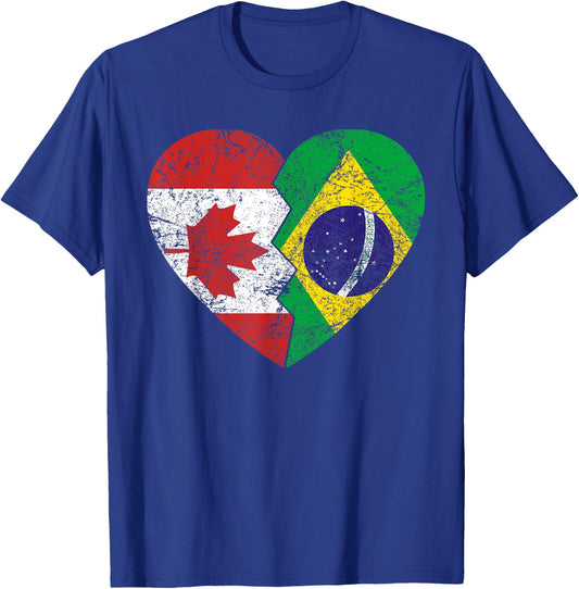 Brazilian Canadian Flags Heart | Canada Brazil Roots Vintage T-Shirt - T-Shirt | Royal