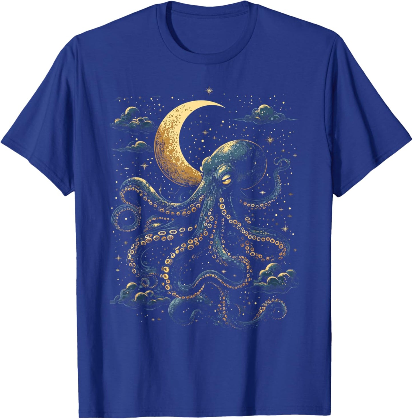 Octopus Celestial Moon Dark Academia Moody Maximalist Ocean T-Shirt - T-Shirt | Royal