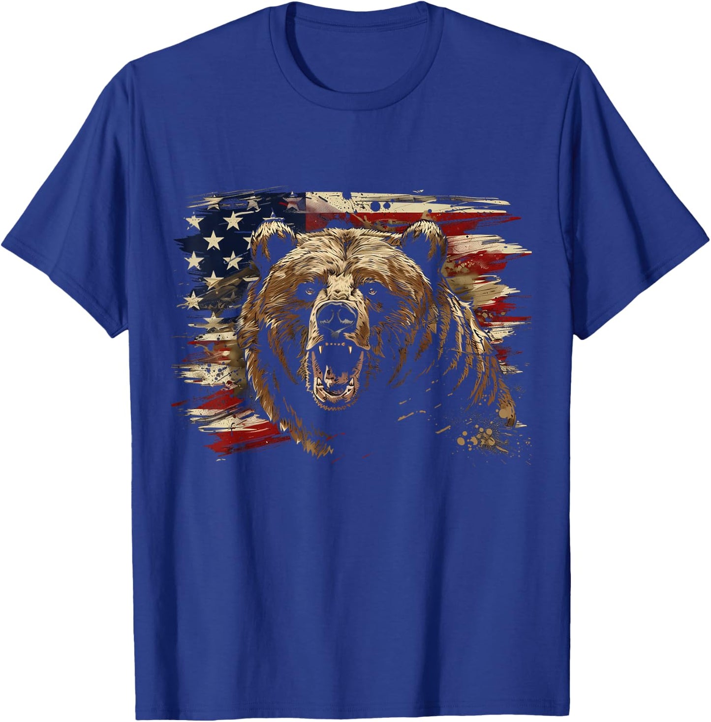 Bear American Flag USA Patriotic Grizzly Bear Lover T-Shirt - T-Shirt | Royal