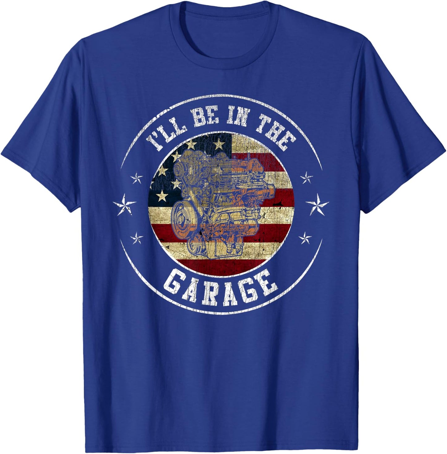 Retro Flag American Grandpa Mechanic I'll be in the garage T-Shirt - T-Shirt | Royal