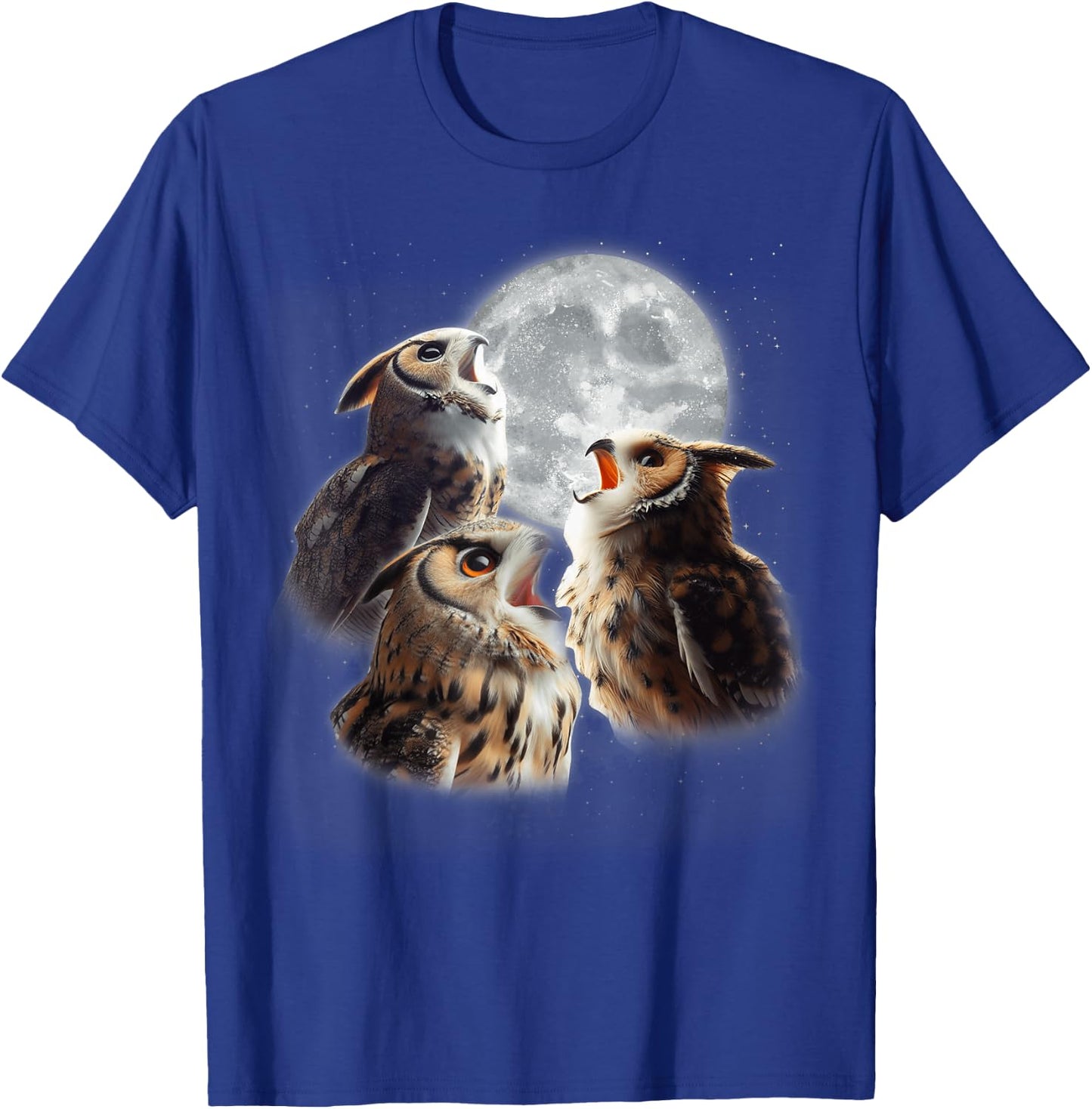 3 Owls Howling At The Moon Funny Night Owl Lover Birdwatcher T-Shirt - T-Shirt | Royal