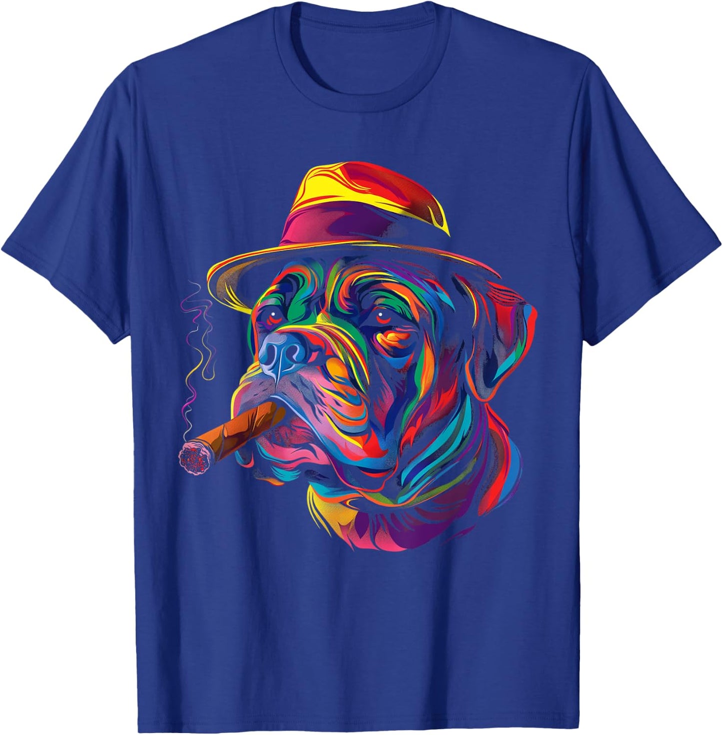 Mastiff Dog Smoking Hat Popart T-Shirt - T-Shirt | Royal