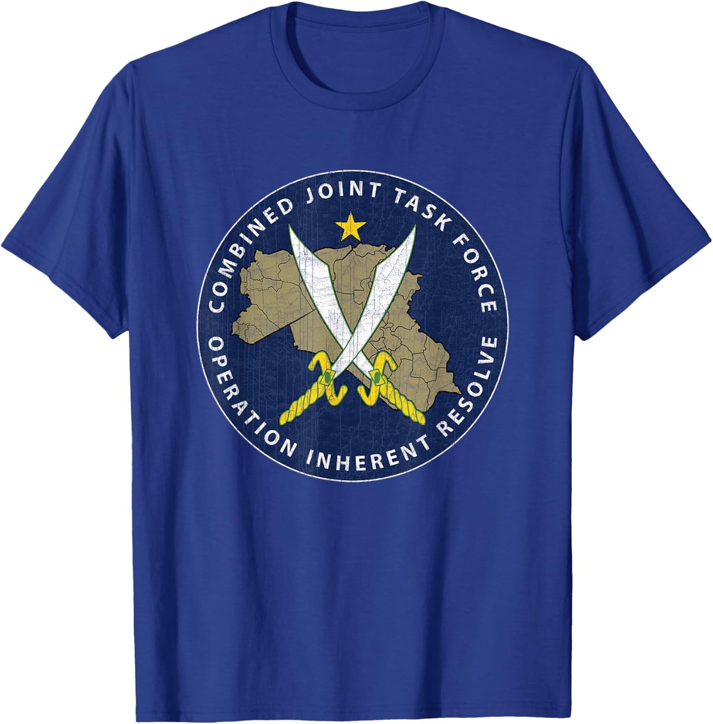 CJTF - OIR Operation Inherent Resolve Veteran Black Men's Vintage Modern Veteran-Themed Printed , Small, Short Sleeve T-Shirt - T-Shirt | Royal