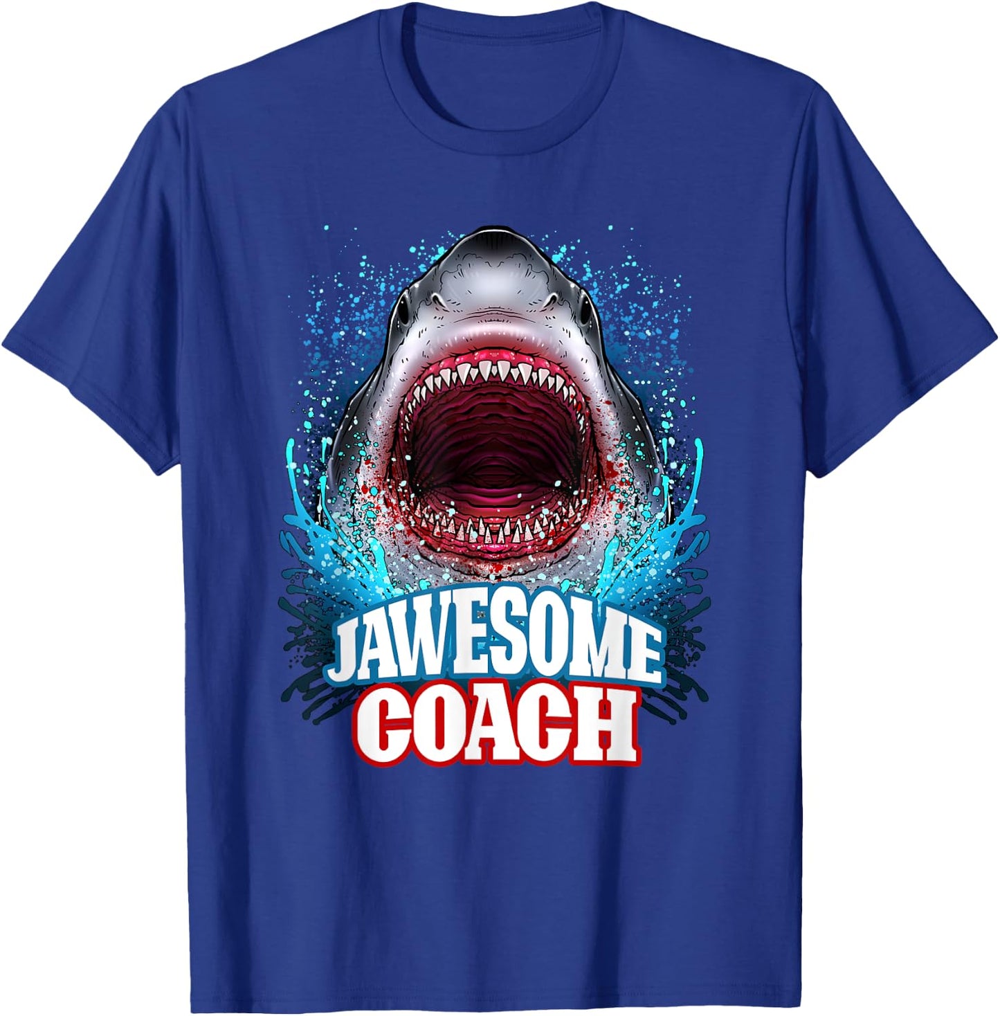Jawesome Coach School Sports Great White Shark T-Shirt - T-Shirt | Royal