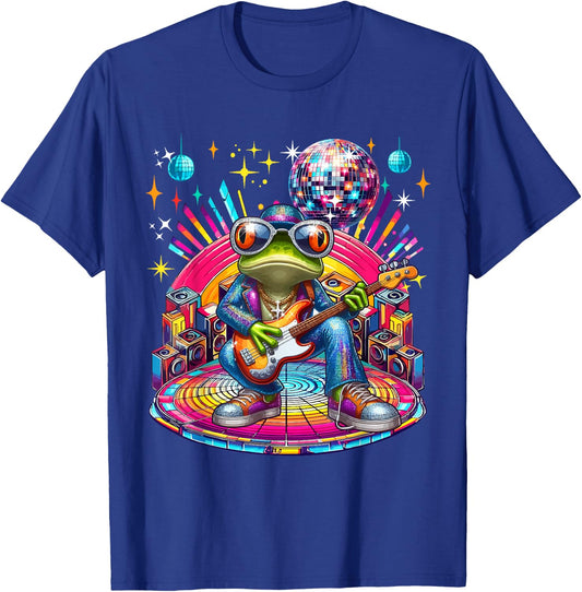 Frog Sunglasses Playing Guitar Colorful Costume Disco T-Shirt - T-Shirt | Royal