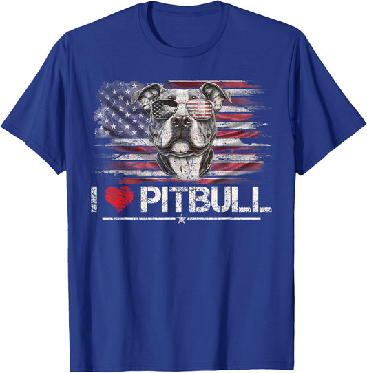 Vintage USA Flag I Love My Pitbull Dog Heart, Pittie Lover Kids Men T-Shirt - T-Shirt | Royal