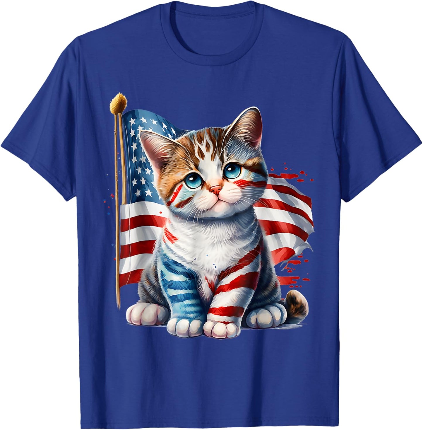 4th of July Kitty Cat American Flag America USA Cats Lover T-Shirt - T-Shirt | Royal