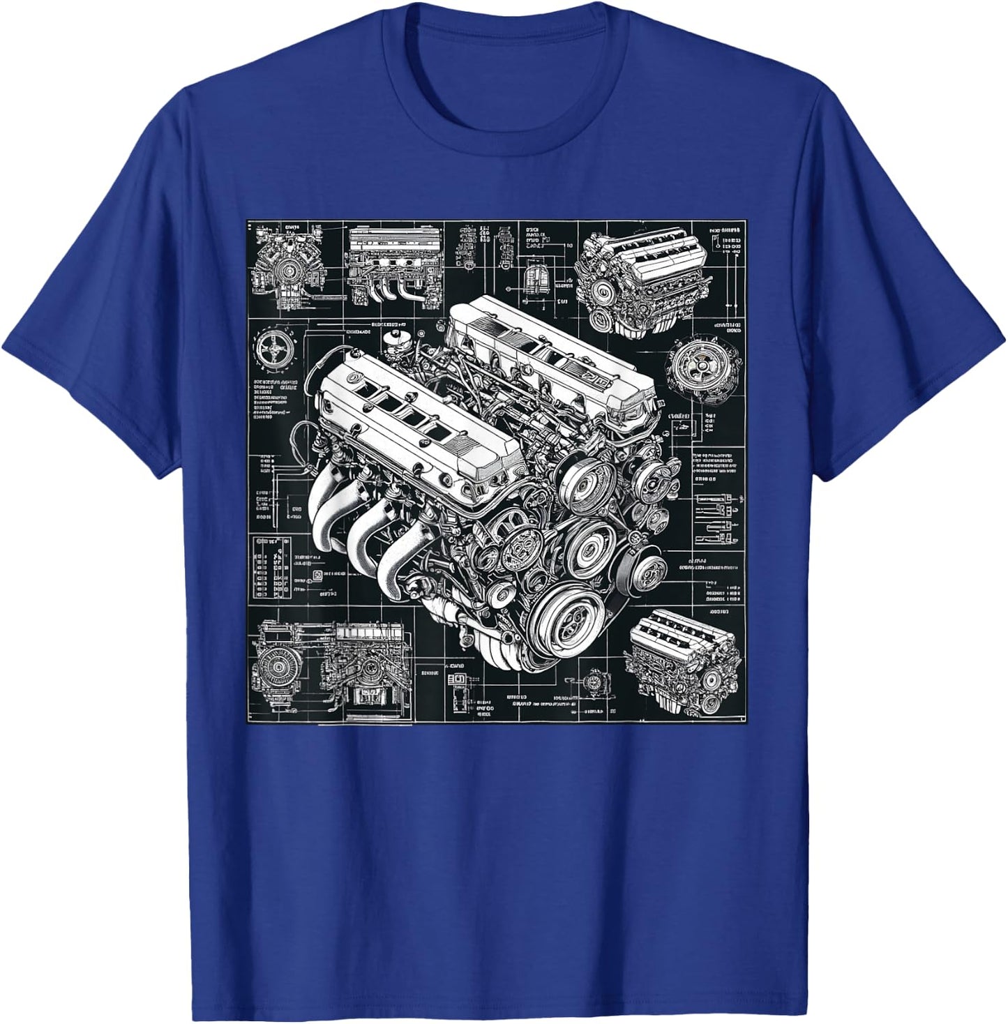 High Performance GTE Engine Blueprint For Car Mechanics T-Shirt - T-Shirt | Royal