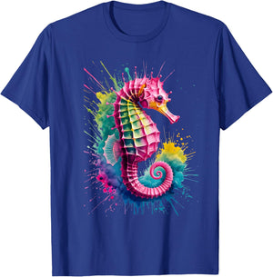 Seahorse Men Woman Colorful Watercolor Seahorse T-Shirt - T-Shirt | Royal