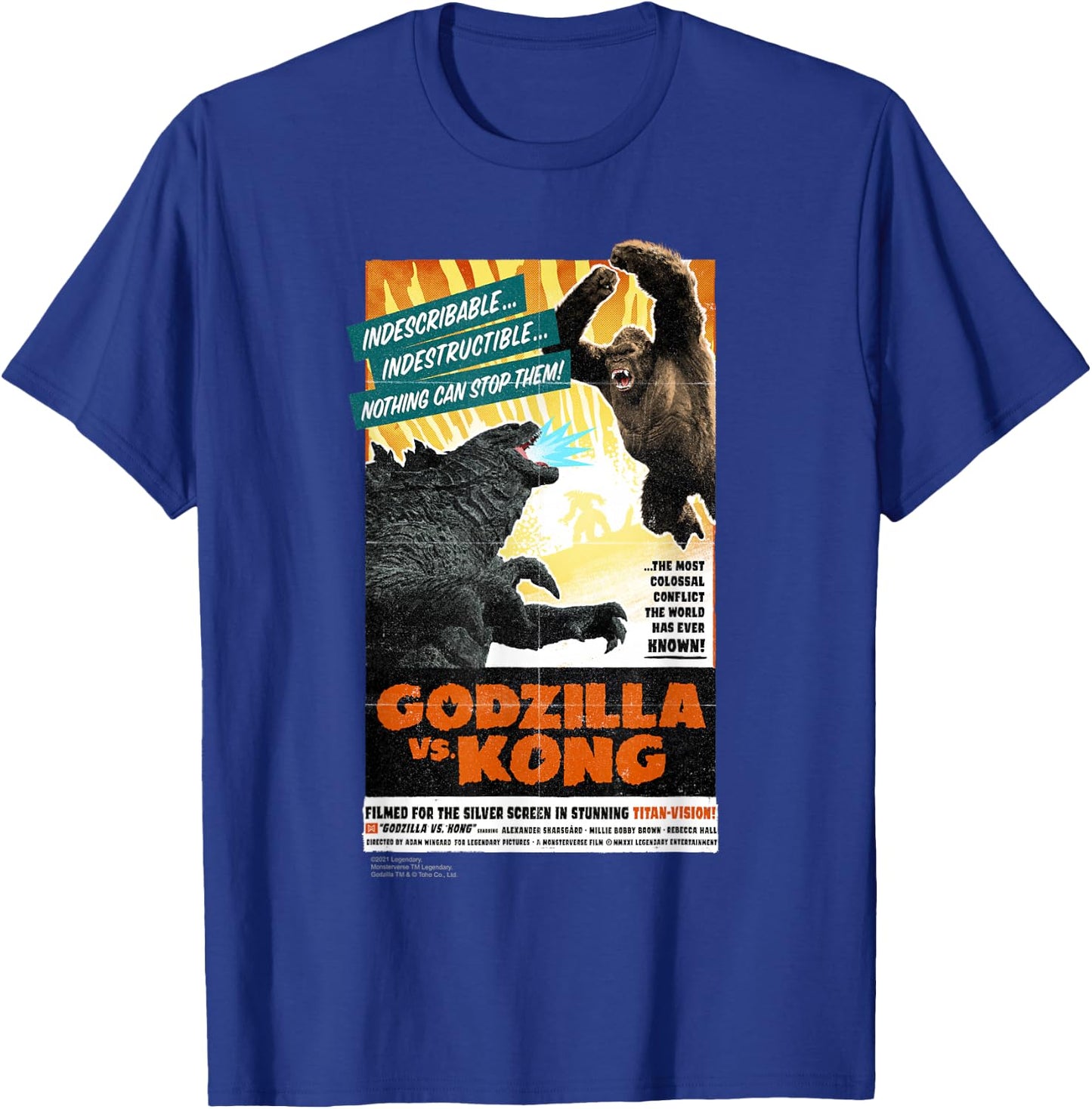 Monsterverse Godzilla vs Kong - Titan-Vision Retro Poster Adults Kids Black Short Sleeve T-Shirt - T-Shirt | Royal