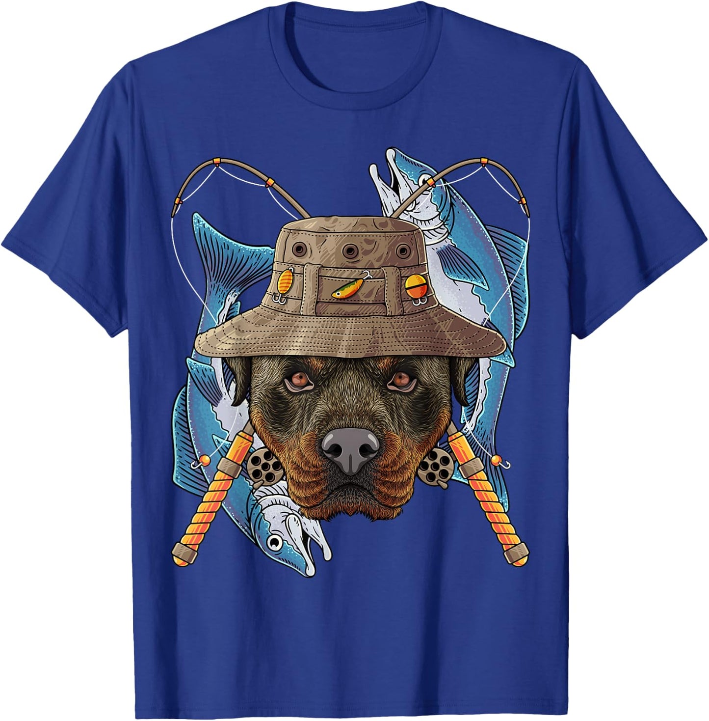 Fishing Rottweiler Outdoor Fisherman Dog Cute Fly Fishing T-Shirt - T-Shirt | Royal