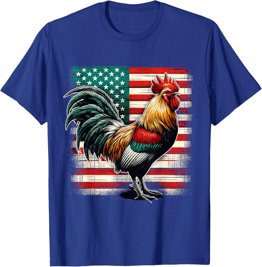 Patriotic Rooster USA Flag Chicken Farmer T-Shirt - T-Shirt | Royal
