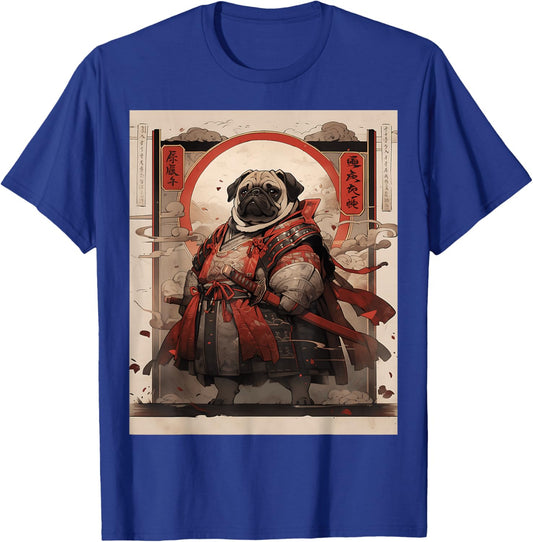 Samurai Pug Dog Retro Japanese Ukiyo-e Warrior Fighter Art Women Kids T-Shirt - T-Shirt | Royal
