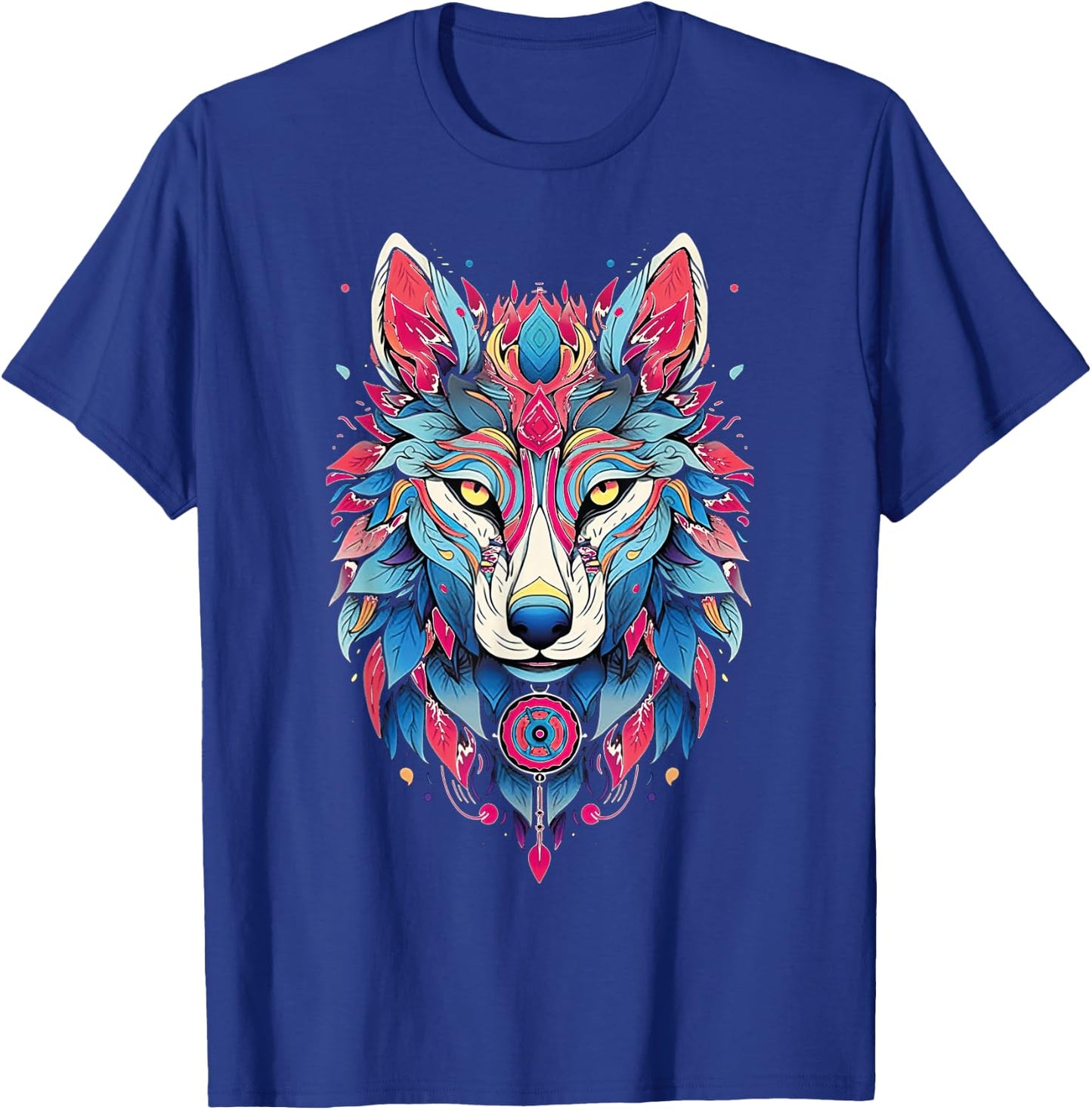 Native American Boho Wolf Splash Art Animal Face Wolf T-Shirt - T-Shirt | Royal