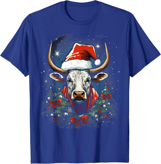 Xmas Texas Longhorn Bull Christmas T-Shirt - T-Shirt | Royal