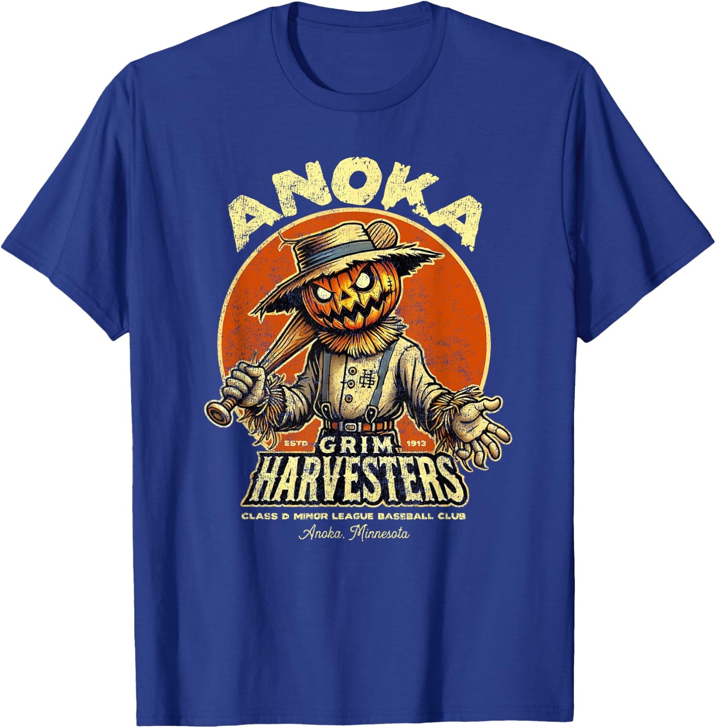 Halloween Anoka MN Grim Harvesters Minor League Baseball T-Shirt - T-Shirt | Royal