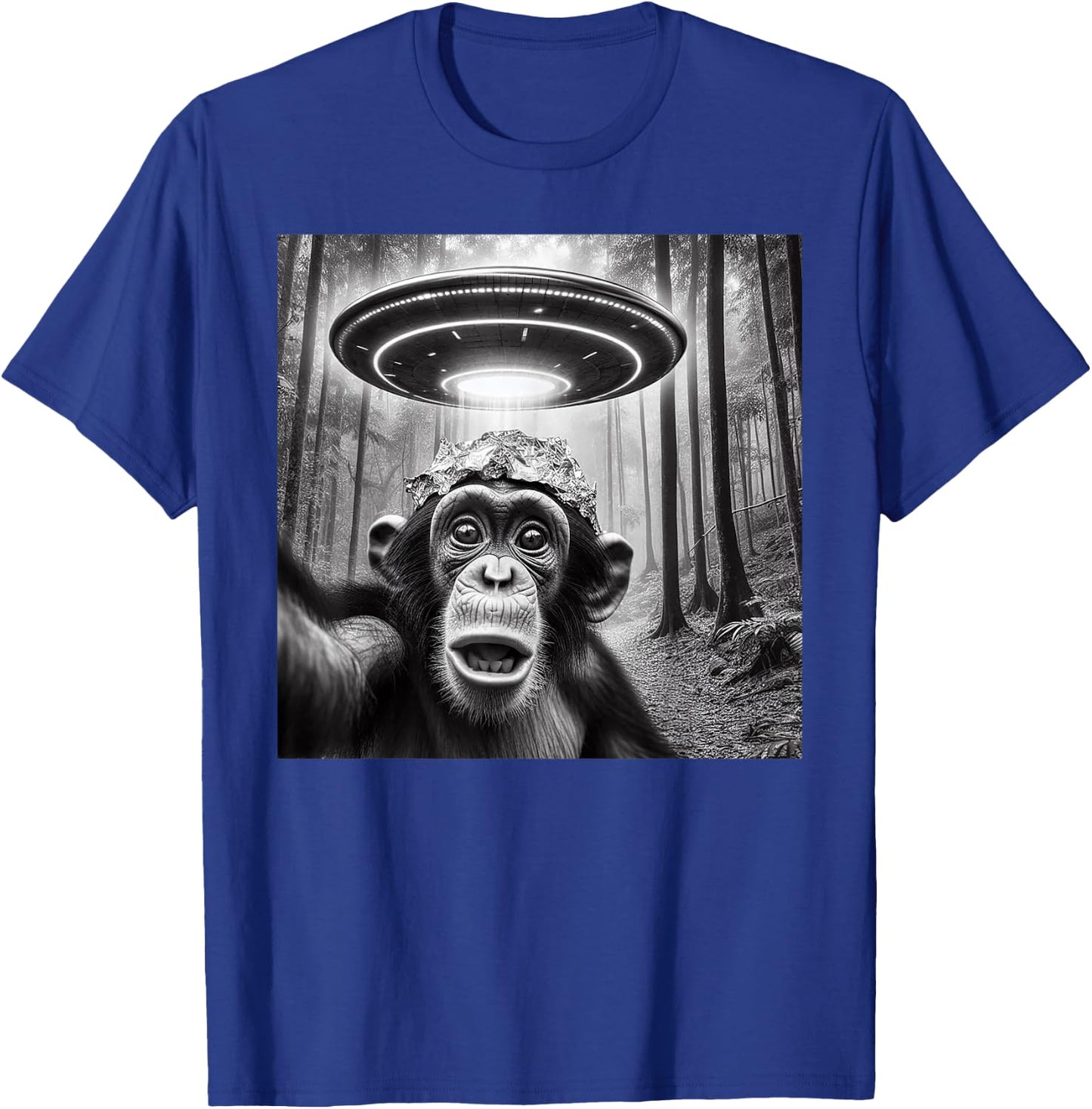 Funny Alien Abduction Meme UFO Monkey Encounter Ape Selfie T-Shirt - T-Shirt | Royal