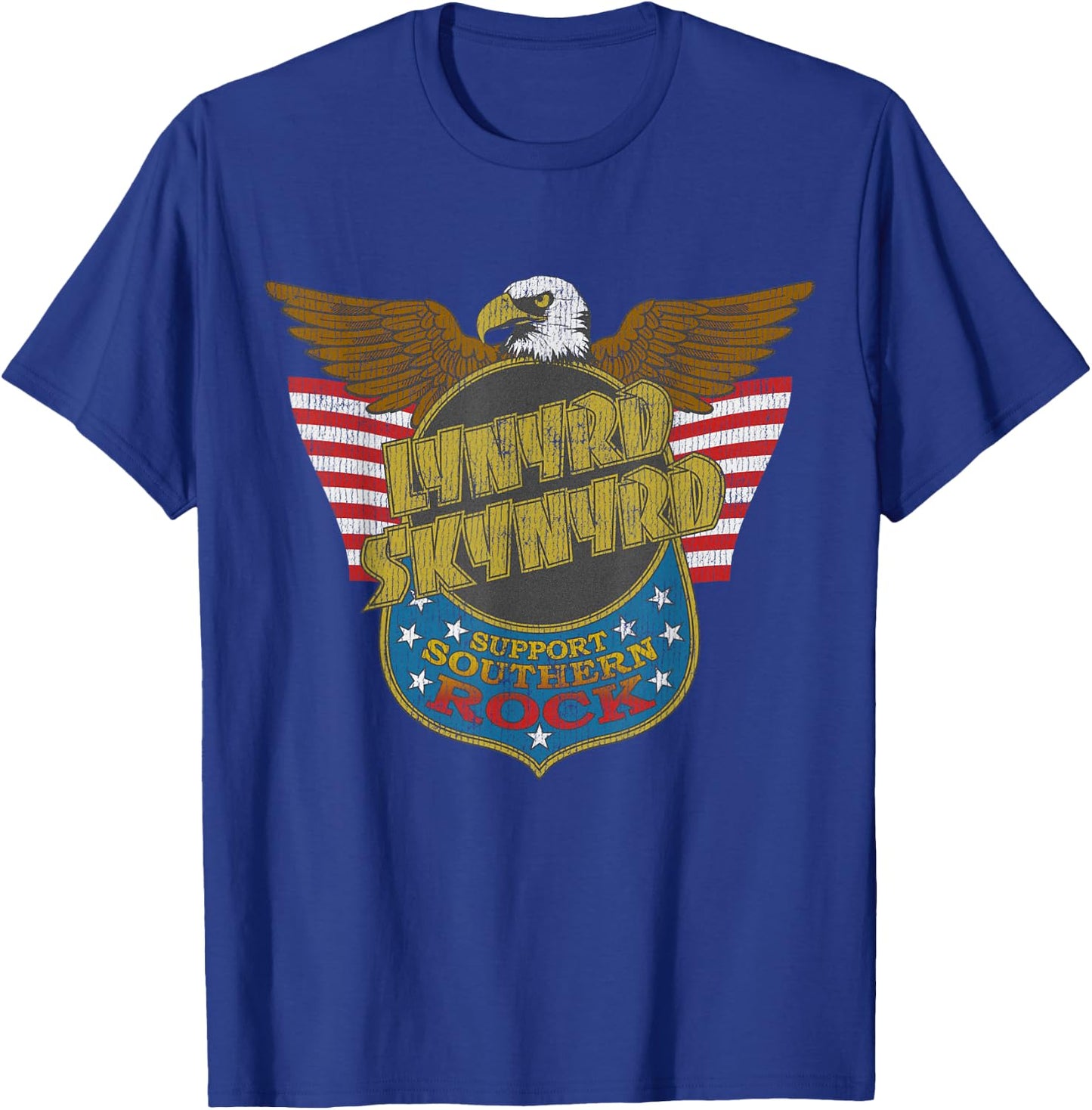 Lynyrd Skynyrd Eagle Support Badge US Flag 70s Southern Rock T-Shirt - T-Shirt | Royal