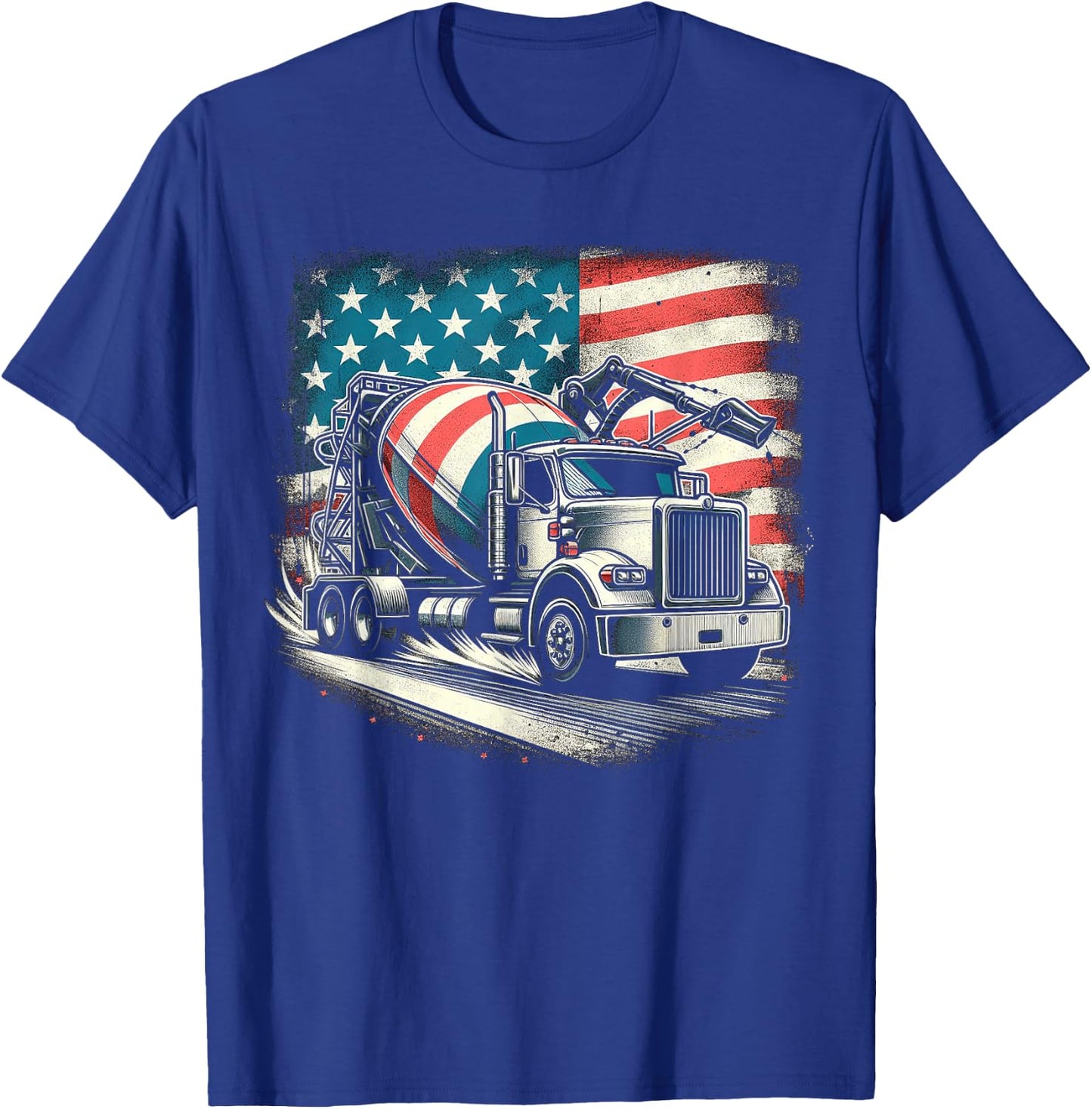 Cement Mixer Truck Construction America Flag T-Shirt - T-Shirt | Royal