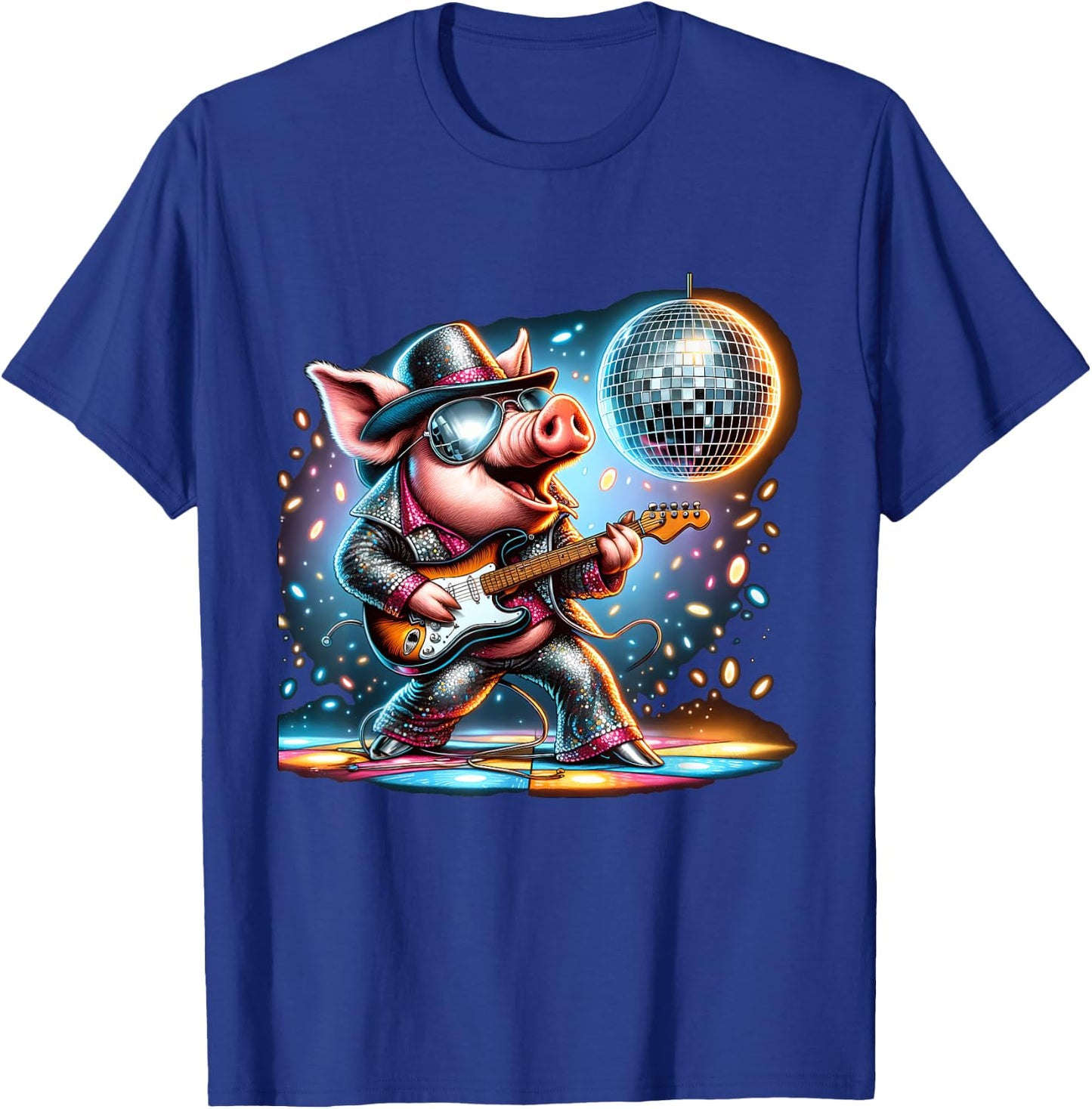 Disco Ball Guitar Pig T-Shirt - T-Shirt | Royal