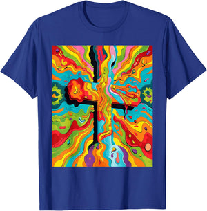 Colorful Vibrant Psychedelic Powerful Religious Cross Art T-Shirt - T-Shirt | Royal