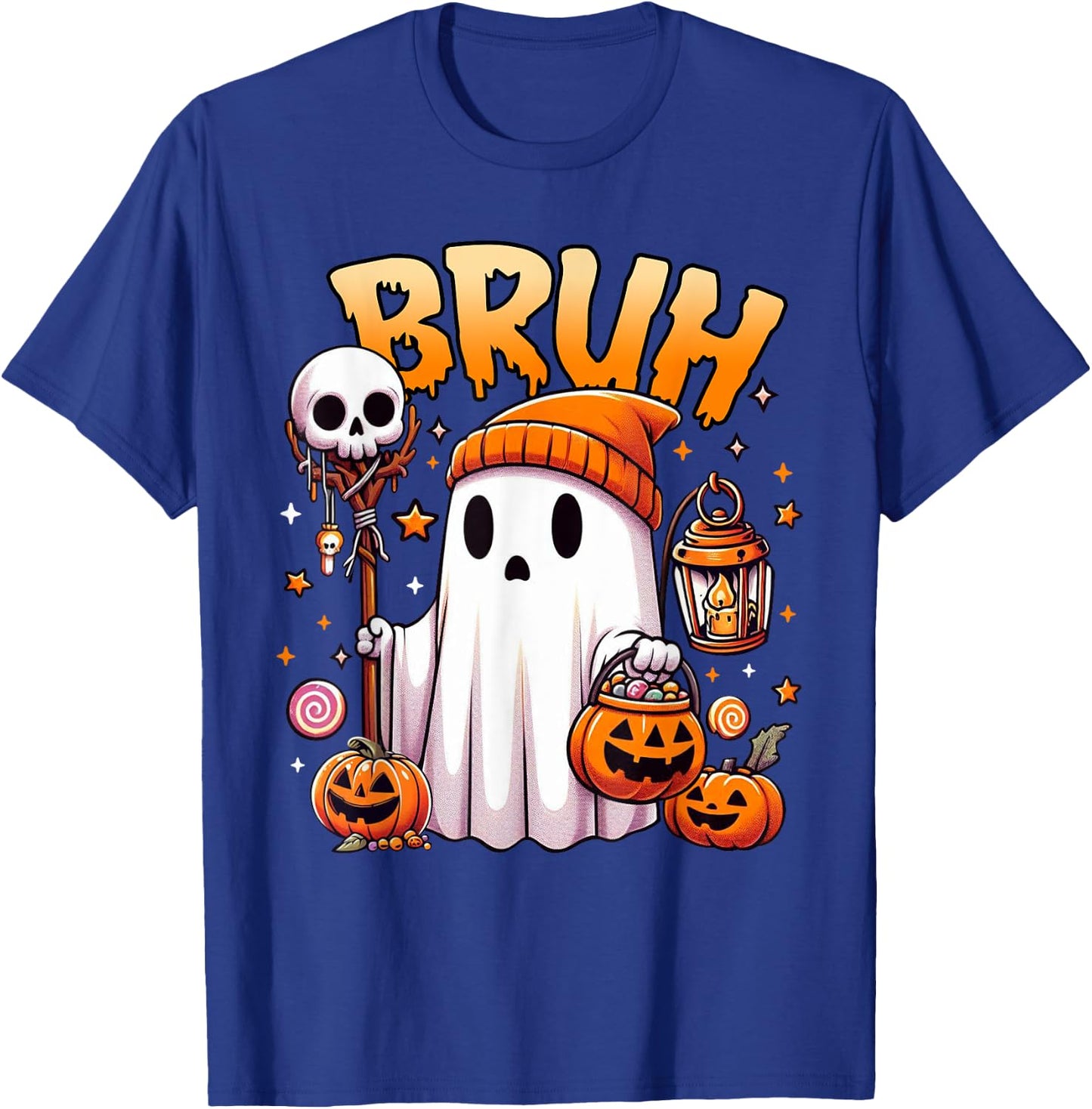 Bruh Ghost Halloween Cute Ghost Trick Or Treat Candy Kids T-Shirt - T-Shirt | Royal